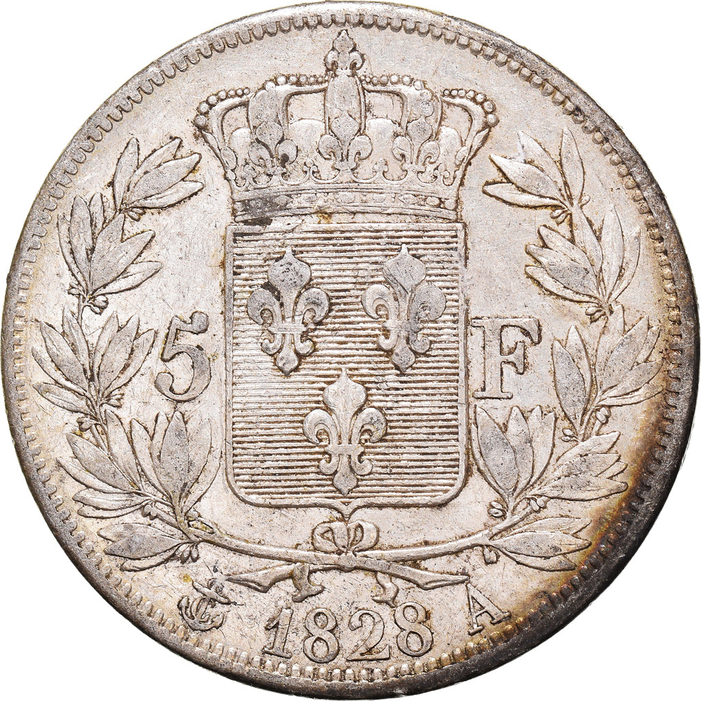Moneta, Francia, Charles X, 5 Francs, 1828, Paris, BB, Argento, KM:728.1