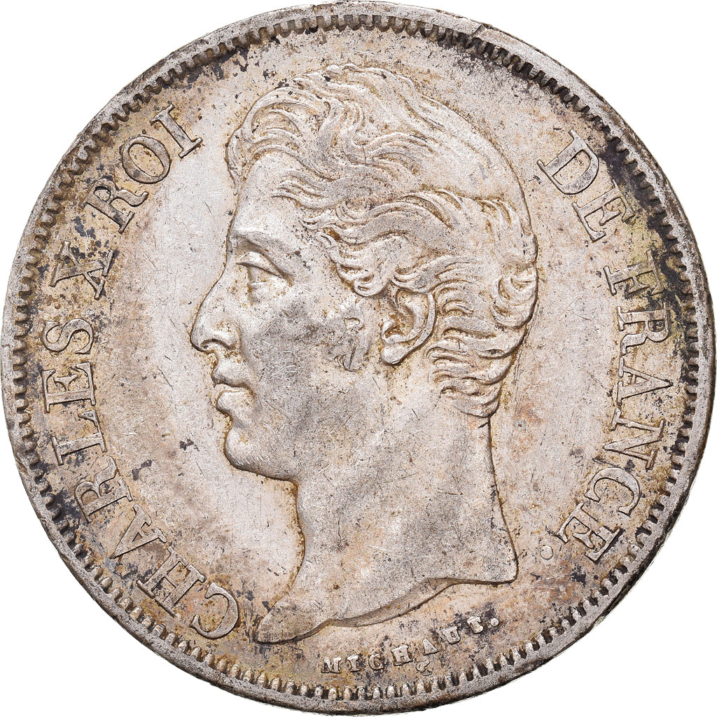 Moneta, Francja, Charles X, 5 Francs, 1828, Paris, AU(50-53), Srebro, KM:728.1
