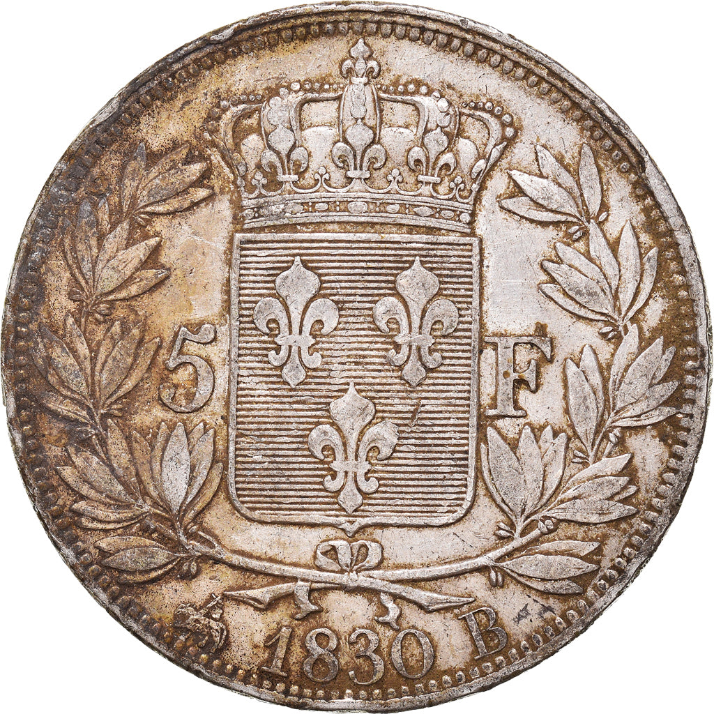 Moneda, Francia, Charles X, 5 Francs, 1830, Rouen, MBC, Plata, KM:728.2