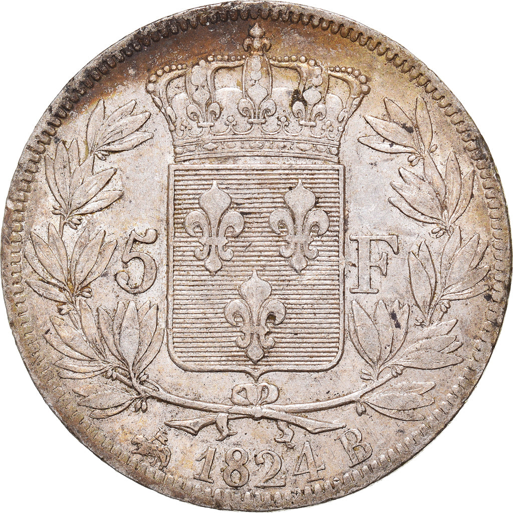 Moeda, França, Louis XVIII, Louis XVIII, 5 Francs, 1824, Rouen, EF(40-45)