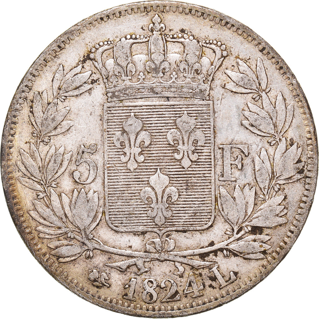 Monnaie, France, Louis XVIII, 5 Francs, 1824, Bayonne, TTB, Argent, Gadoury:614