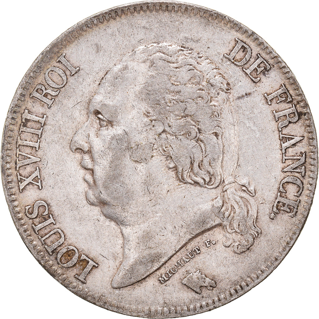 Coin, France, Louis XVIII, 5 Francs, 1824, Perpignan, EF(40-45), Silver