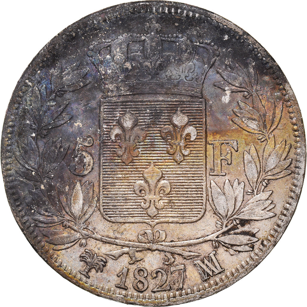 Coin, France, Charles X, 5 Francs, 1827, Marseille, EF(40-45), Silver