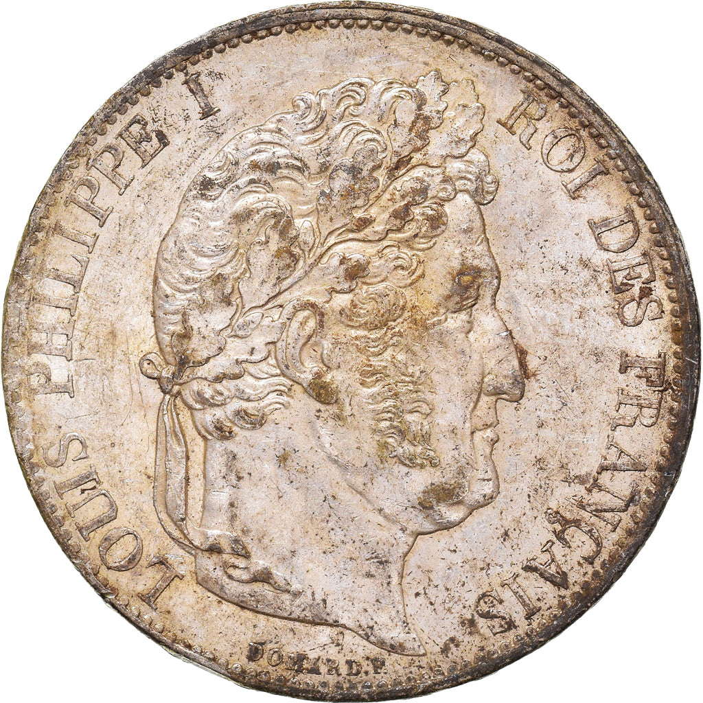 Coin, France, Louis-Philippe, 5 Francs, 1844, Strasbourg, AU(50-53), Silver
