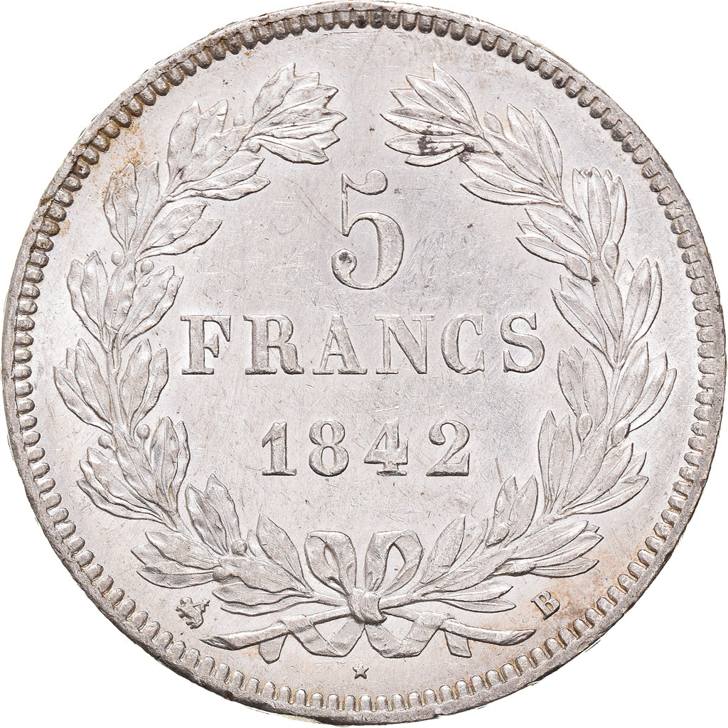 Coin, France, Louis-Philippe, 5 Francs, 1842, Rouen, AU(55-58), Silver