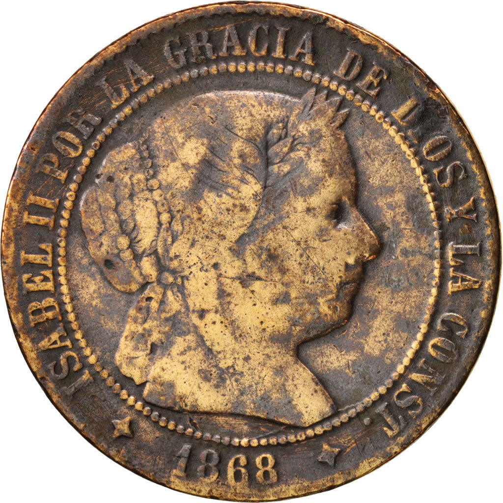 Spagna, Isabel II, 2-1/2 Centimos, 1868, B+, Rame, KM:634.2