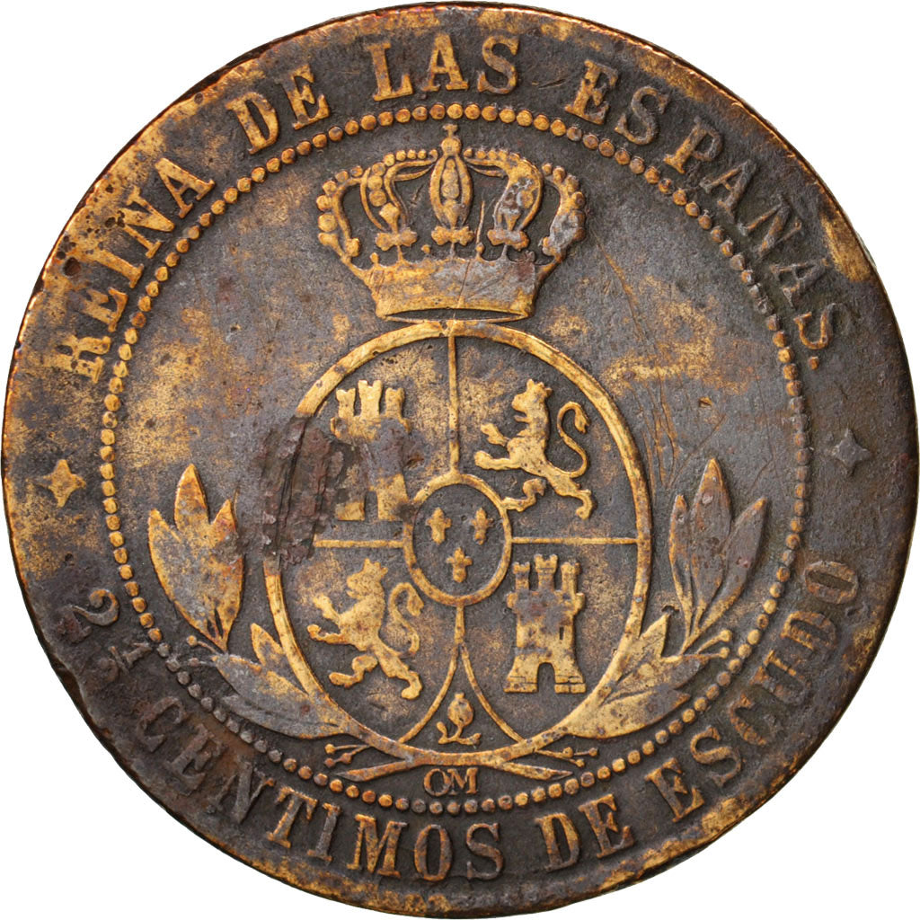 Spagna, Isabel II, 2-1/2 Centimos, 1868, B+, Rame, KM:634.2