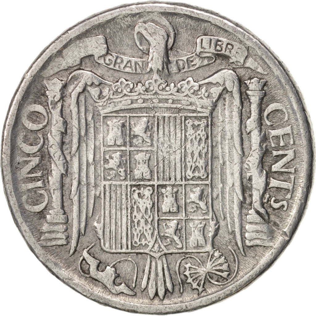 Spain, 5 Centimos, 1940, VF(30-35), Aluminum, KM:765