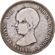 Coin, Spain, Alfonso XIII, 5 Pesetas, 1891, Madrid, VF(20-25), Silver, KM:689