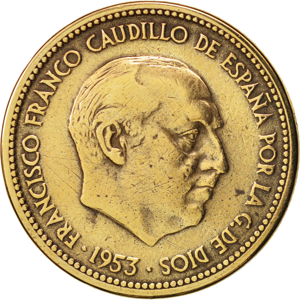 Spagna, Caudillo and regent, 2-1/2 Pesetas, 1953, BB, Alluminio-bronzo, KM:785