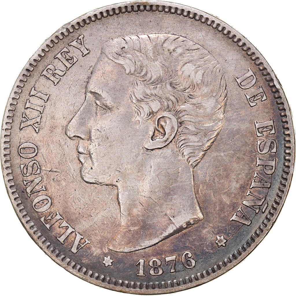 Moneta, Spagna, Alfonso XII, 5 Pesetas, 1876, Madrid, BB, Argento, KM:671