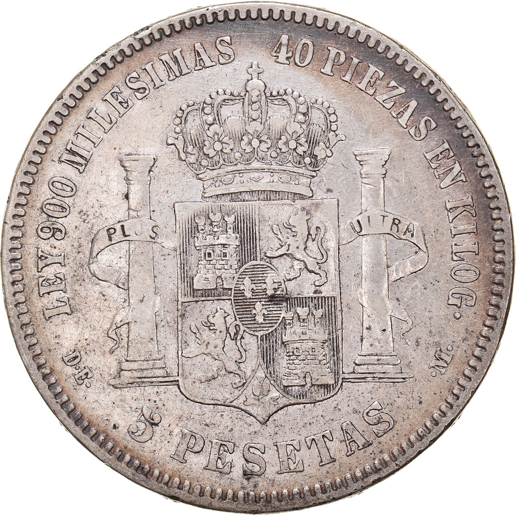 Moneta, Spagna, Alfonso XII, 5 Pesetas, 1876, Madrid, BB, Argento, KM:671