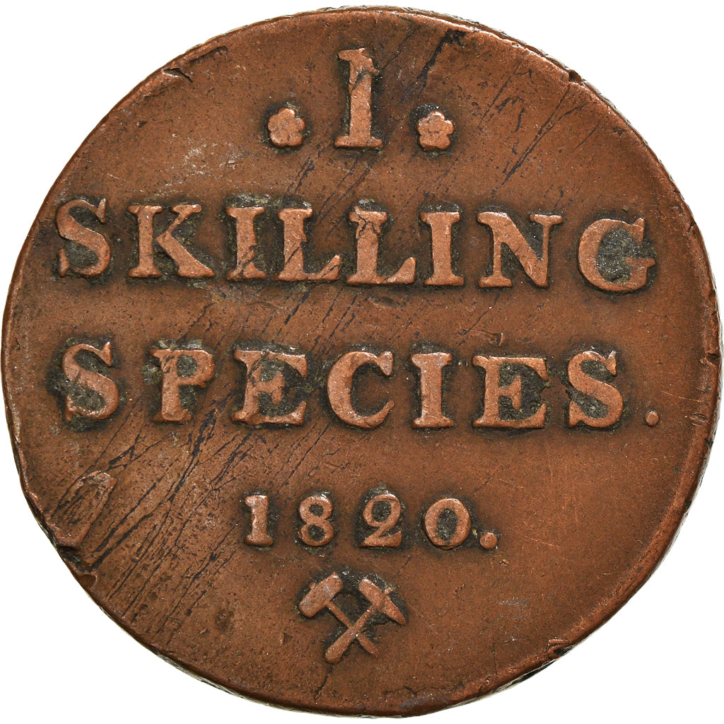Moneda, Noruega, Carl XIV, Skilling, 1820, BC+, Cobre, KM:286