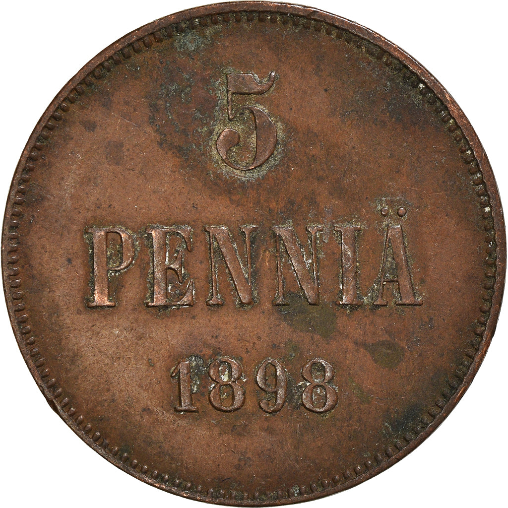 Moneda, Finlandia, Nicholas II, 5 Pennia, 1898, MBC, Cobre, KM:15