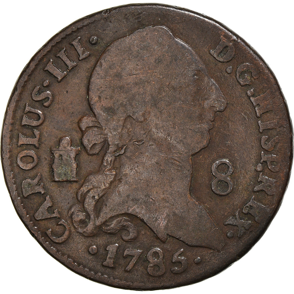 Coin, Spain, Charles III, 8 Maravedis, 1785, Segovia, VF(20-25), Copper