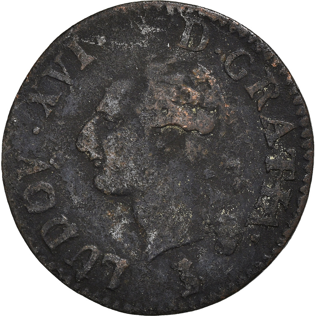 Moeda, França, Louis XVI, Liard, Liard, 1785, Nantes, F(12-15), Cobre