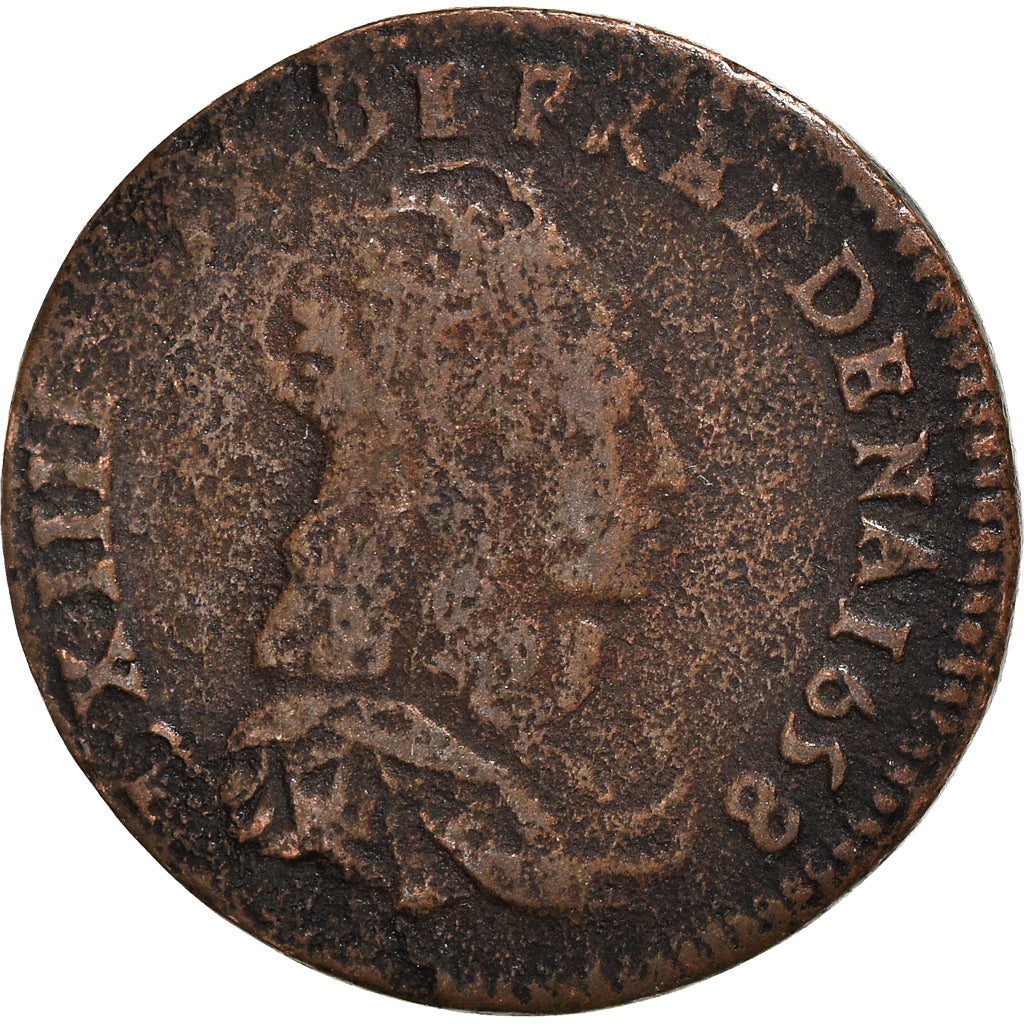 Monnaie, France, Louis XIV, Liard de France au buste juvénile, deuxième type