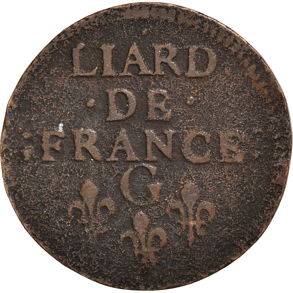 Monnaie, France, Louis XIV, Liard de France au buste juvénile, deuxième type