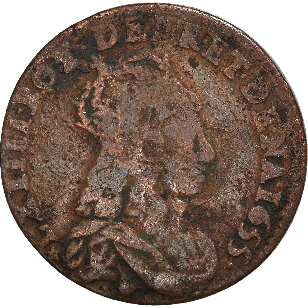 Monnaie, France, Louis XIV, Liard de France au buste juvénile, deuxième type