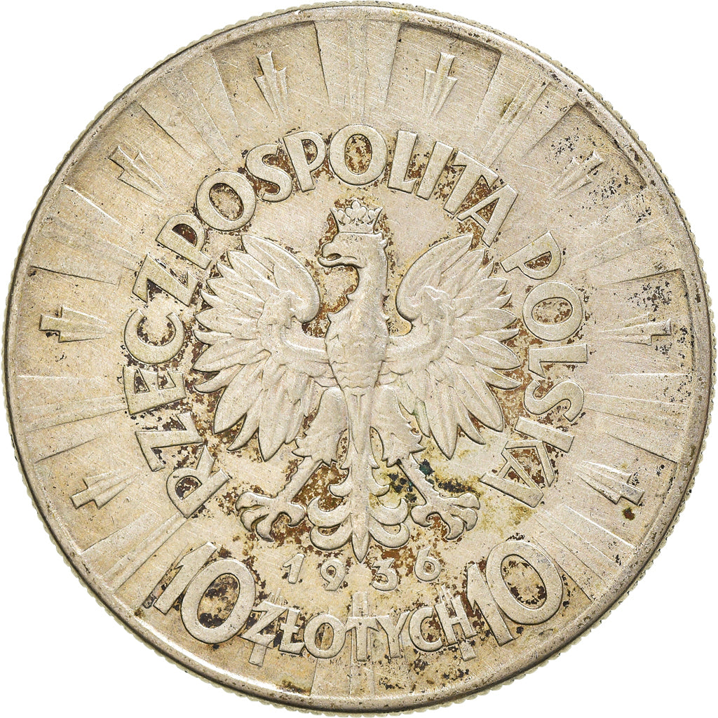 Coin, Poland, 10 Zlotych, 1936, Warsaw, VF(30-35), Silver, KM:29