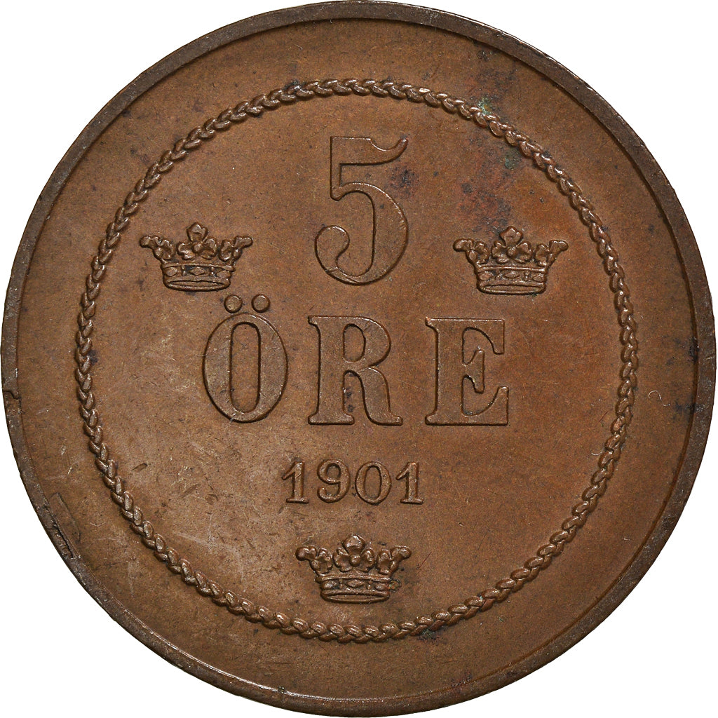 Coin, Sweden, Oscar II, 5 Öre, 1901, AU(55-58), Bronze, KM:757