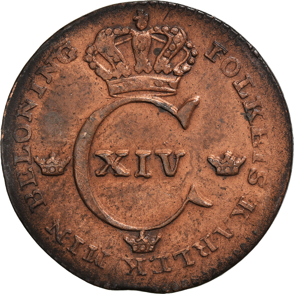 Coin, Sweden, Carl XIV Johan, 1/4 Skilling, 1828, EF(40-45), Copper, KM:595