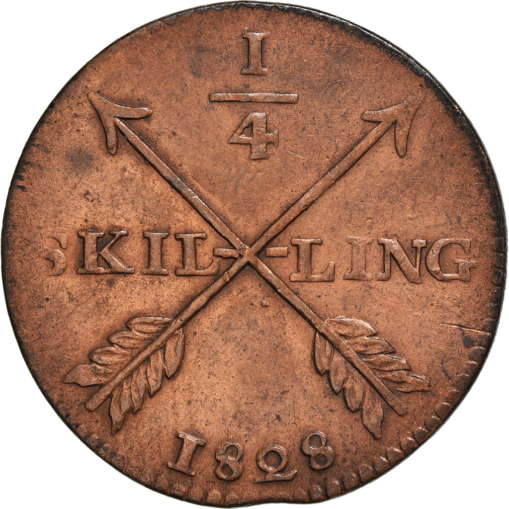 Coin, Sweden, Carl XIV Johan, 1/4 Skilling, 1828, EF(40-45), Copper, KM:595