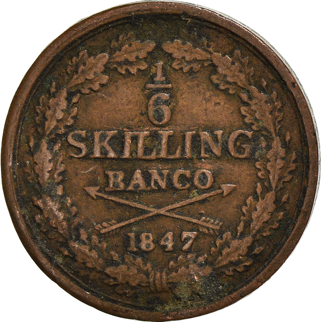 Coin, Sweden, Oscar I, 1/6 Skilling, 1847, VF(20-25), Copper, KM:656