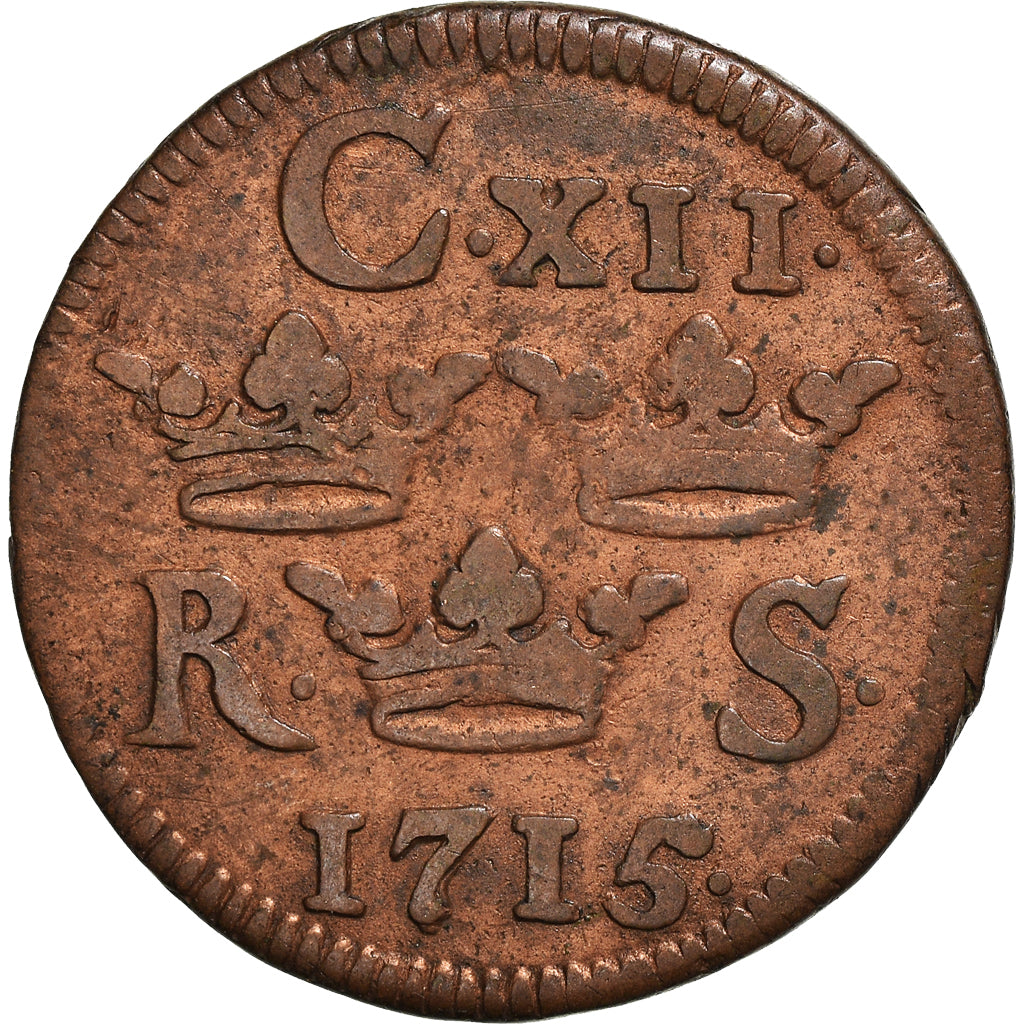Coin, Sweden, Carl XII, 1/6 Ore, S.M., 1715, VF(30-35), Copper, KM:334