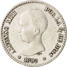 Spain, Alfonso XIII, 50 Centimos, 1892, EF(40-45), Silver, KM:690
