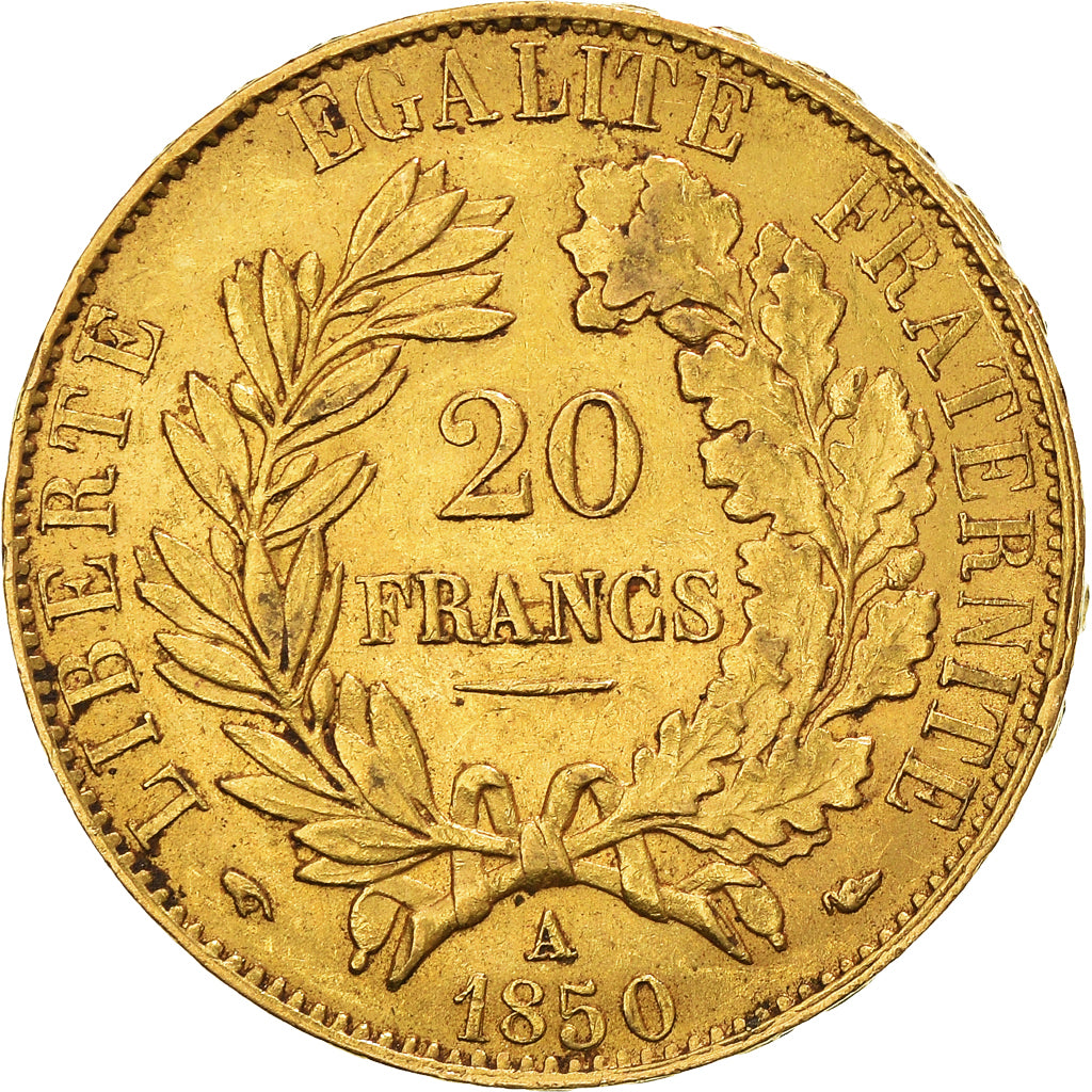 Moneda, Francia, Cérès, 20 Francs, 1850, Paris, MBC+, Oro, KM:762