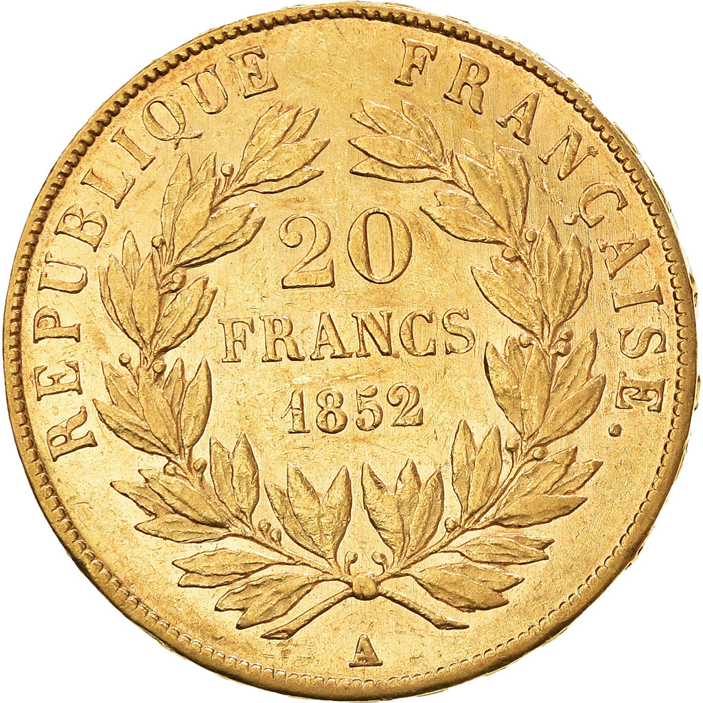 Moneta, Francia, Napoleon III, Napoléon III, 20 Francs, 1852, Paris, BB+, Oro