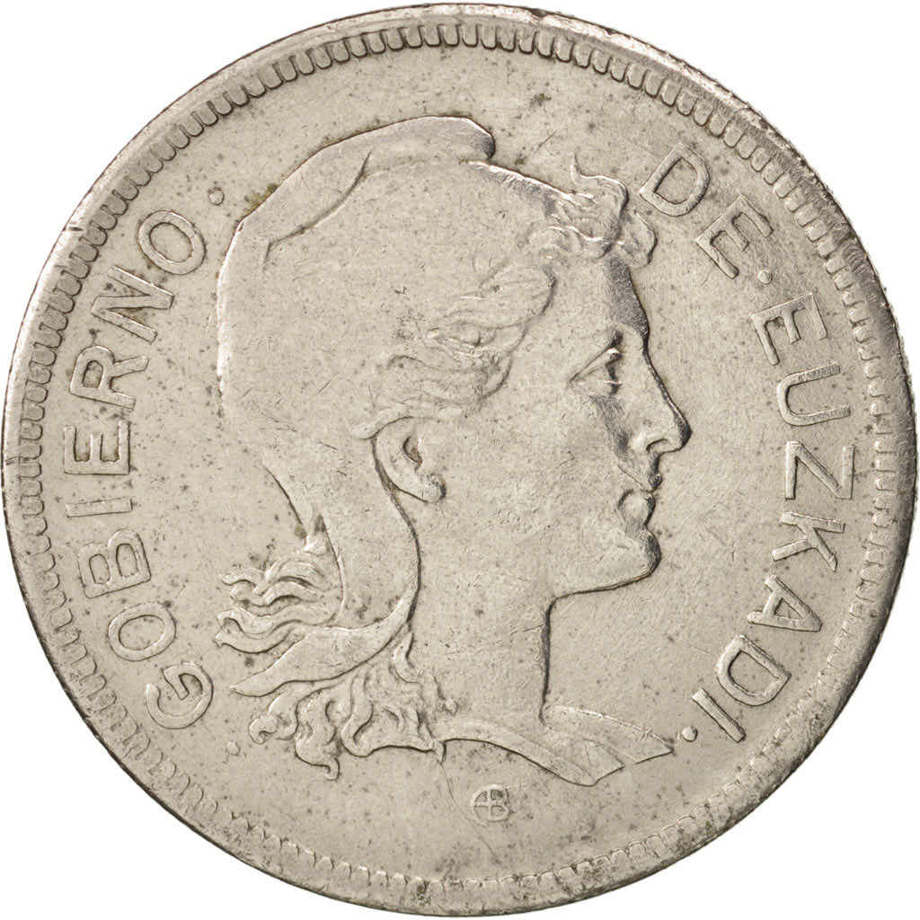 GUERRA CIVILE SPAGNOLA, EUZKADI, 2 Pesetas, 1937, Brussels, BB, Nichel, KM:2