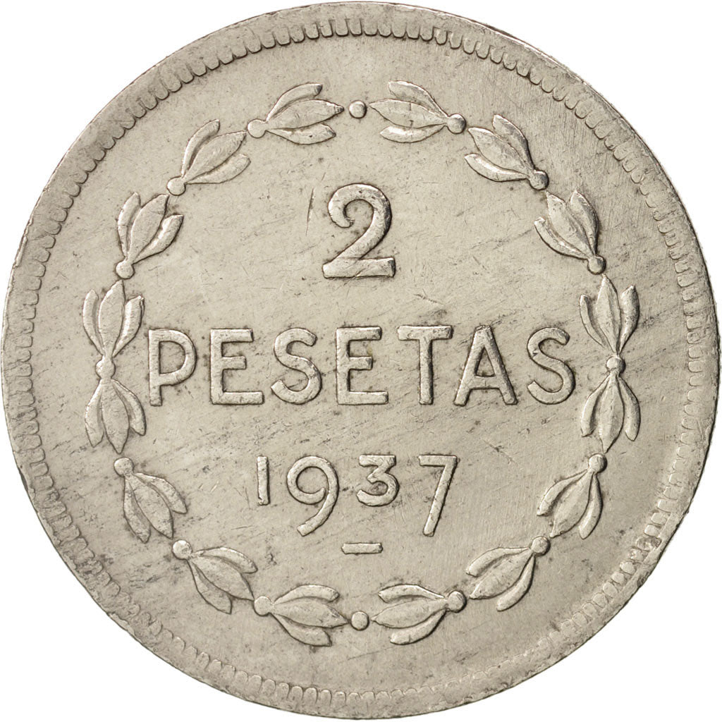 GUERRA CIVILE SPAGNOLA, EUZKADI, 2 Pesetas, 1937, Brussels, BB, Nichel, KM:2