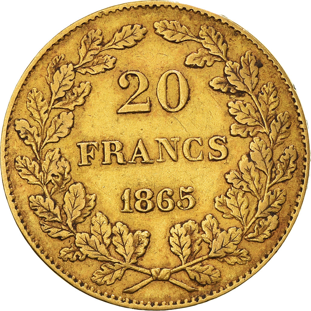 Moneda, Bélgica, Leopold I, 20 Francs, 1865, MBC, Oro, KM:23