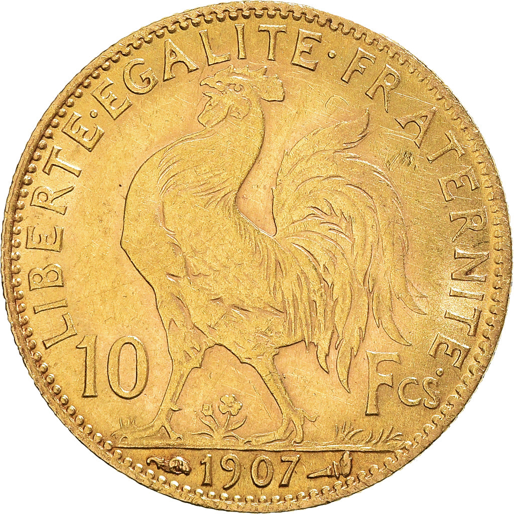 Moneta, Francia, Marianne, 10 Francs, 1907, Paris, BB+, Oro, KM:846