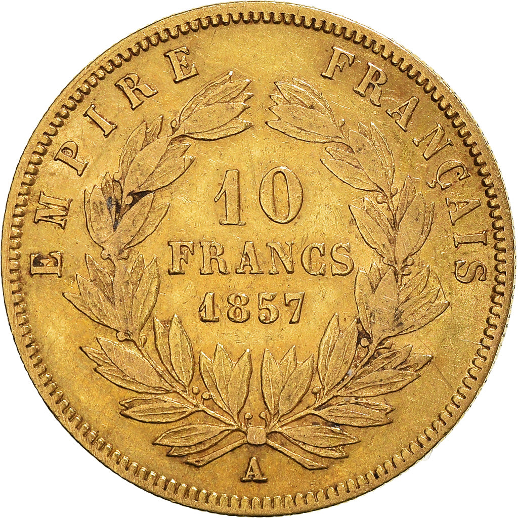 Coin, France, Napoleon III, 10 Francs, 1857, Paris, VF(30-35), Gold, KM:784.3