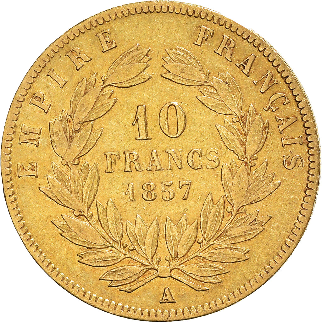 Moeda, França, Napoleon III, 10 Francs, 1857, Paris, VF(30-35), Dourado