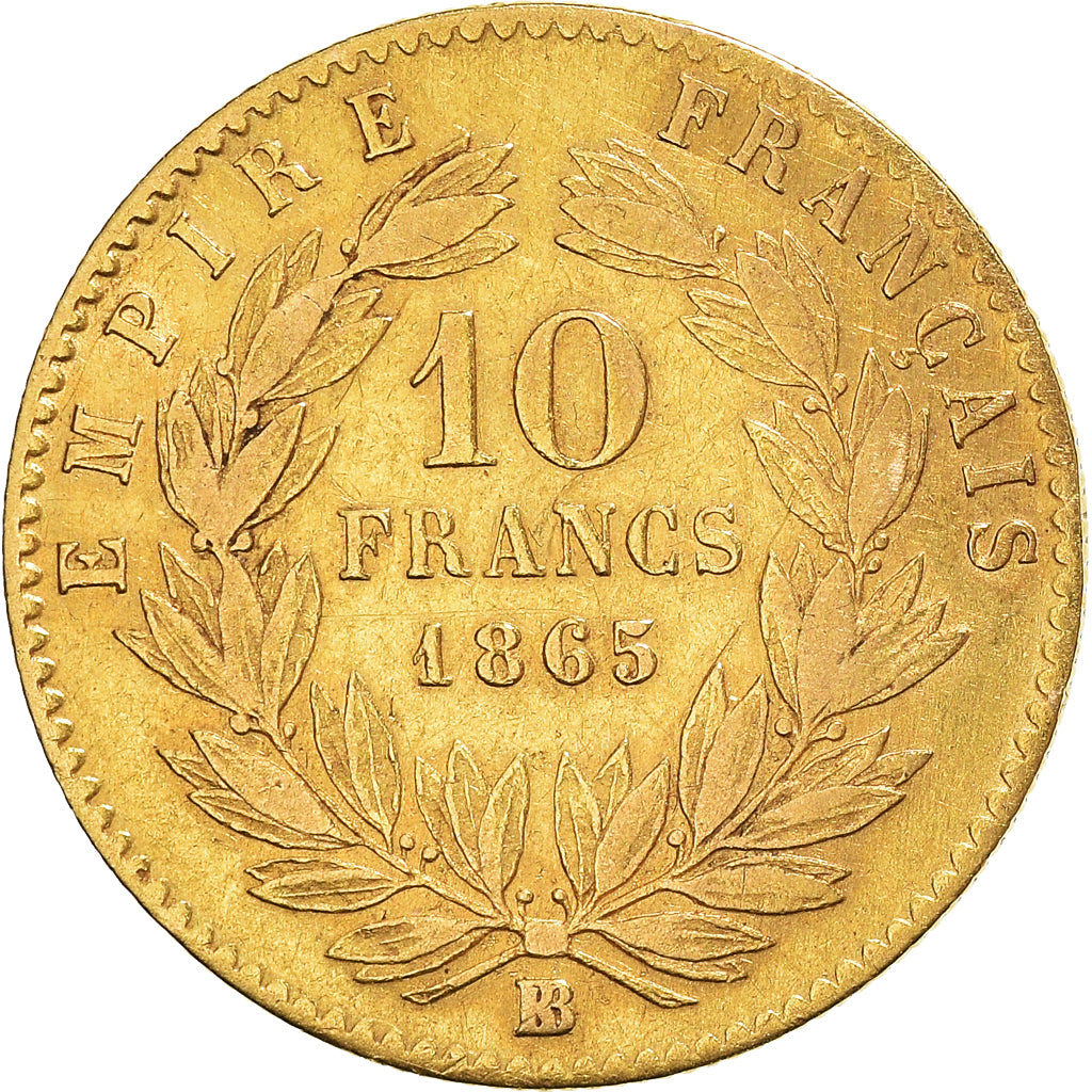 Munten, Frankrijk, Napoleon III, Napoléon III, 10 Francs, 1865, Strasbourg, ZF
