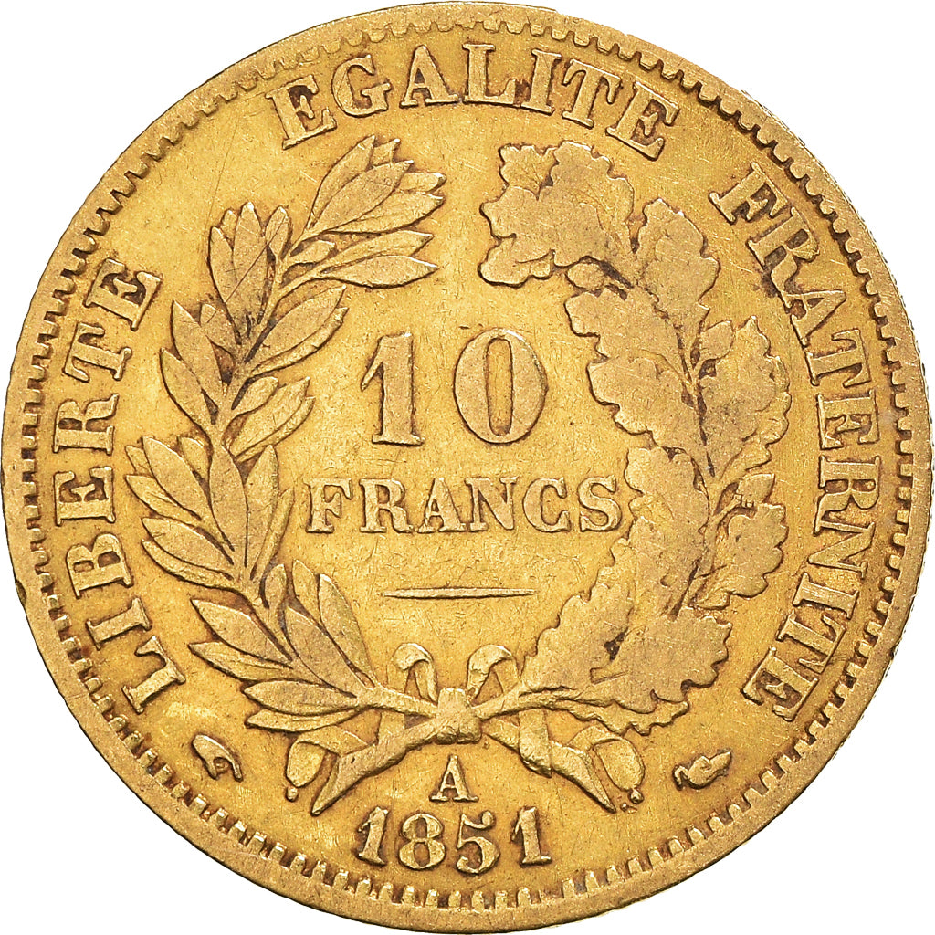 Moeda, França, Cérès, 10 Francs, 1851, Paris, VF(30-35), Dourado, KM:770
