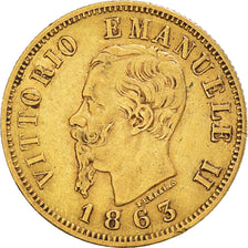 Moeda, Itália, Vittorio Emanuele II, 10 Lire, 1863, Torino, EF(40-45), Dourado