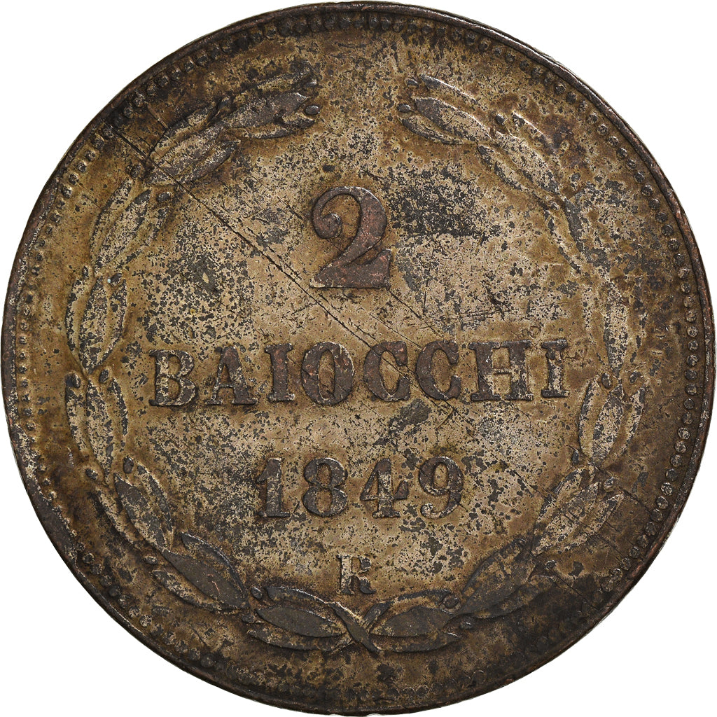 Moneda, Estados italianos, PAPAL STATES, Pius IX, 2 Baiocchi, Muraiola, 1849