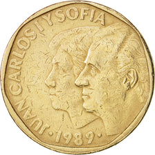 Moneda, España, Juan Carlos I, 500 Pesetas, 1989, BC+, Aluminio - bronce