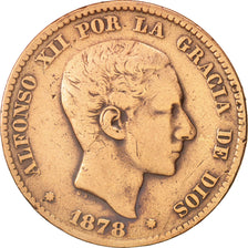 Spagna, Alfonso XII, 10 Centimos, 1878, MB, Bronzo, KM:675