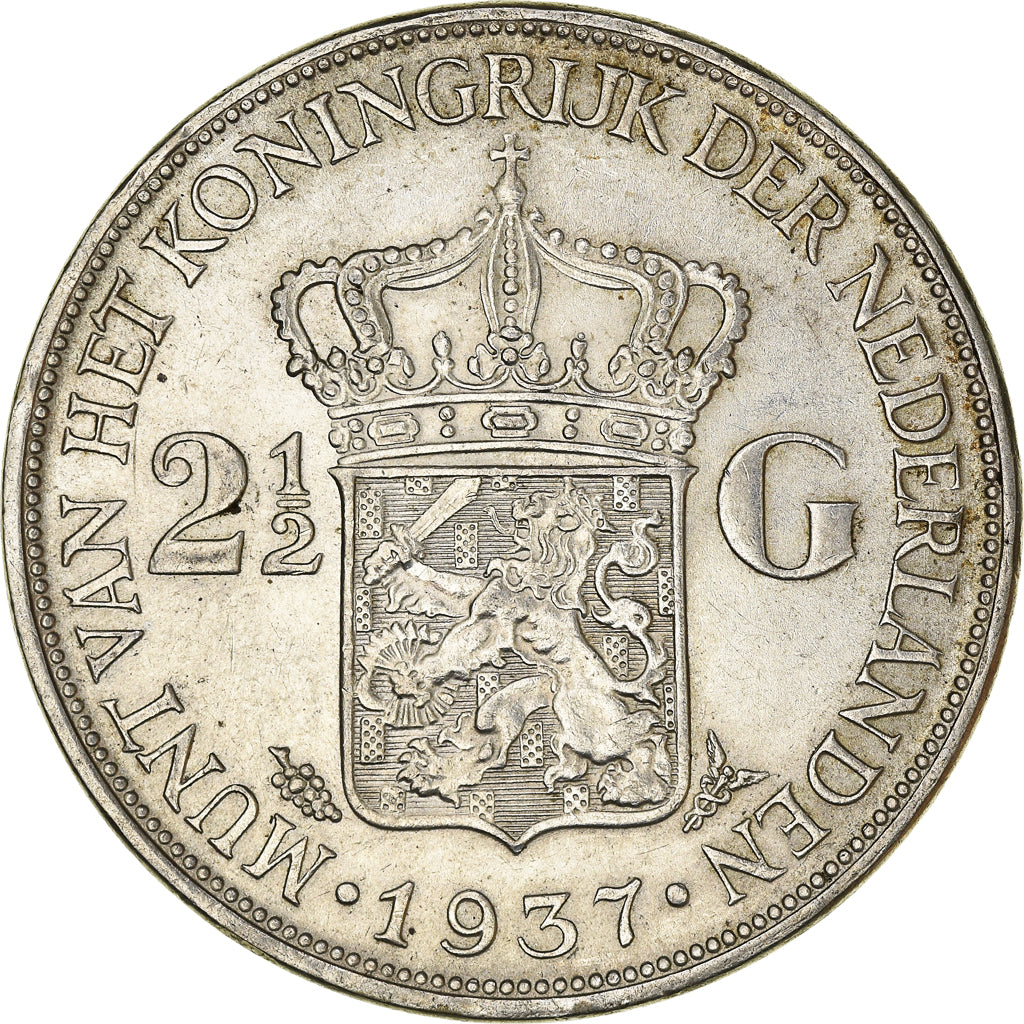 Coin, Netherlands, Wilhelmina I, 2-1/2 Gulden, 1937, AU(55-58), Silver, KM:165