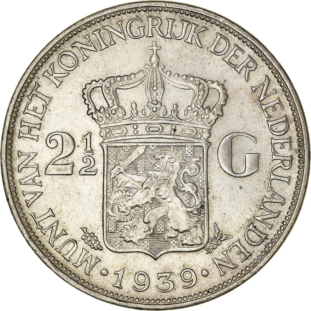 Coin, Netherlands, Wilhelmina I, 2-1/2 Gulden, 1939, Utrecht, AU(55-58), Silver