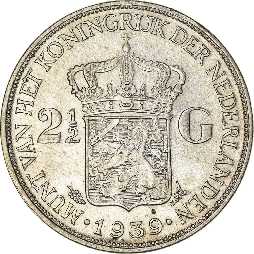 Coin, Netherlands, Wilhelmina I, 2-1/2 Gulden, 1939, Utrecht, AU(55-58), Silver