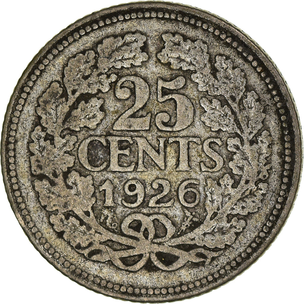 Moeda, Países Baixos, Wilhelmina I, 25 Cents, 1926, VF(30-35), Prata, KM:164