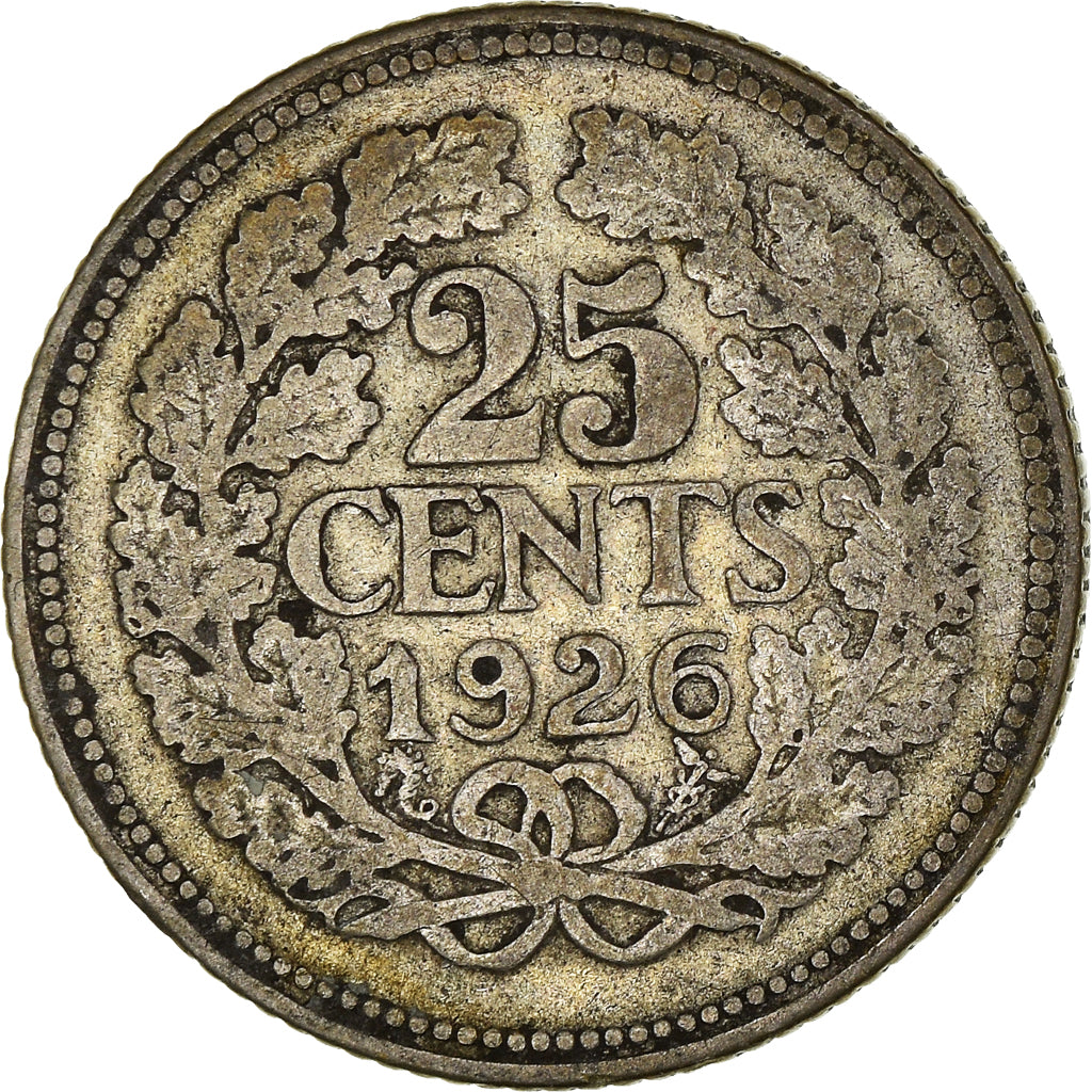 Moeda, Países Baixos, Wilhelmina I, 25 Cents, 1926, VF(30-35), Prata, KM:164