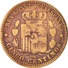 Moneta, Spagna, Alfonso XII, 5 Centimos, 1879, MB, Bronzo, KM:674